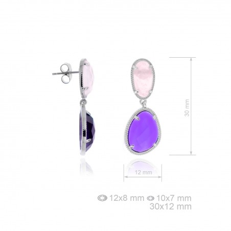 Pendientes circ. piedra Morado/Rosa