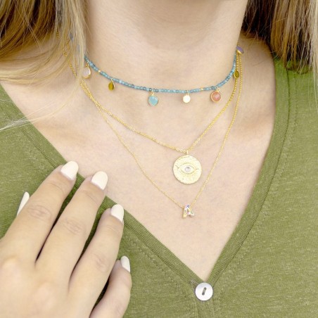 Gargantilla de Plata de Ley en dorado con piedra de color