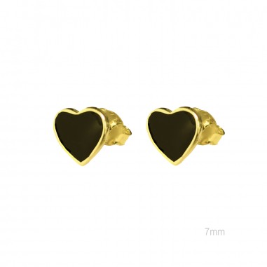 Pendientes Presión Dorado Corazón Negro.