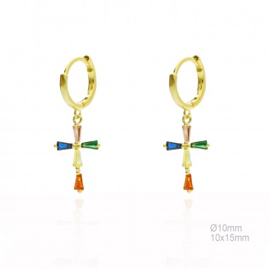 Pendientes Aro Dorado Cruz Cir. Colores