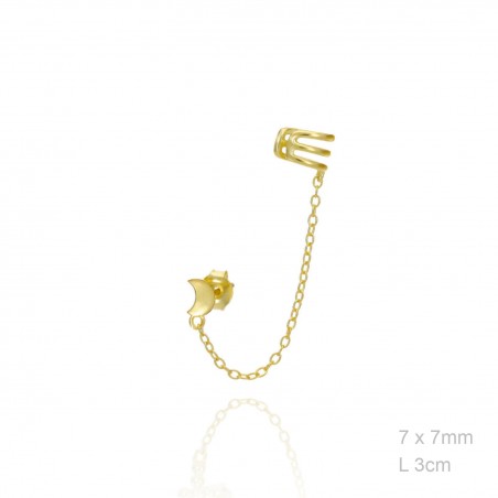 Pendientes Luna Cadena Dorados Lisa + Earcuff