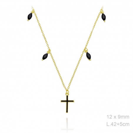 Gargantilla Dorada Cruz Negro + Circ Negro