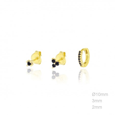 Pendientes Dorados Pack 3 Circ Negras