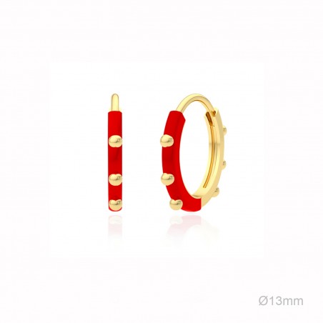 Pendientes Aro Bolitas Esmalte Rojo