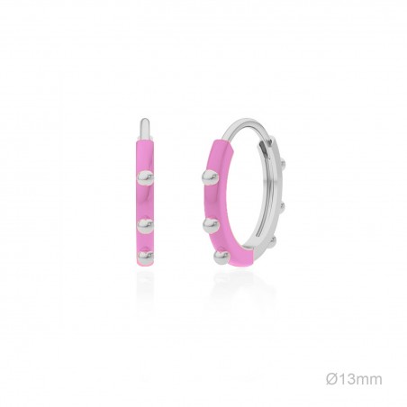 Pendientes Aro Bolitas Esmalte Rosa