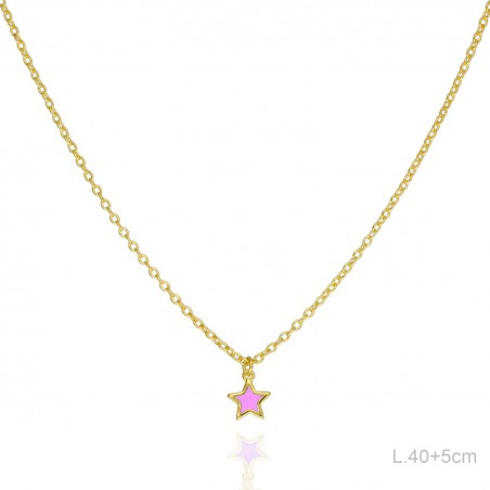 Gargantilla Dorada Estrella Esmalte Rosa