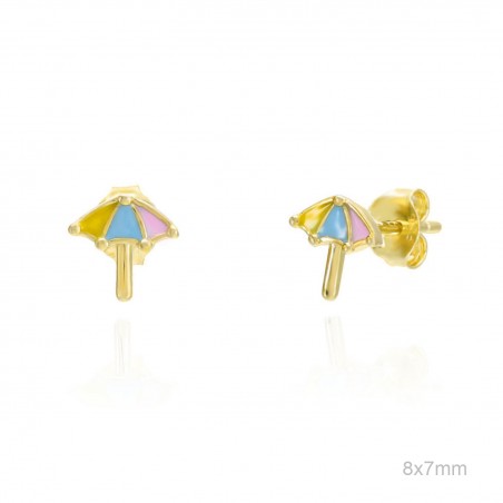 Pendientes Presión Dorado Paraguas Esmalte