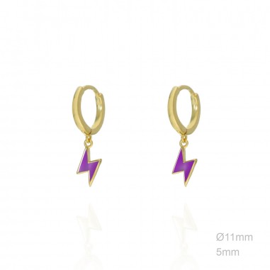 Pendientes Aro Dorado Rayo Esmalte Morado