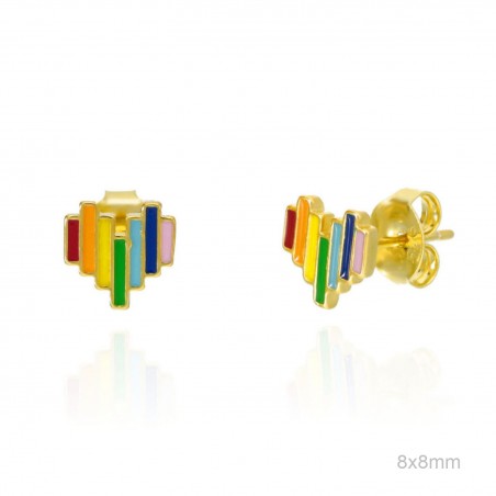 Pendientes Presión Dorado Corazón Esmalte