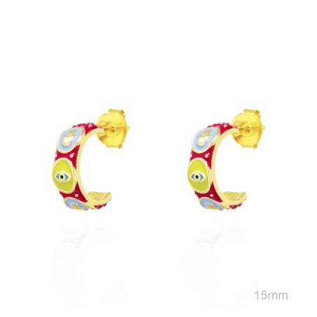 Pendientes Aro Presión Dorado Símbolos Esmalte