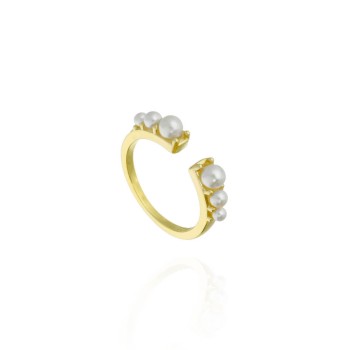 Anillo Dorado 6 Perlas...