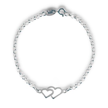 Pulsera Plata 2 Corazones 2