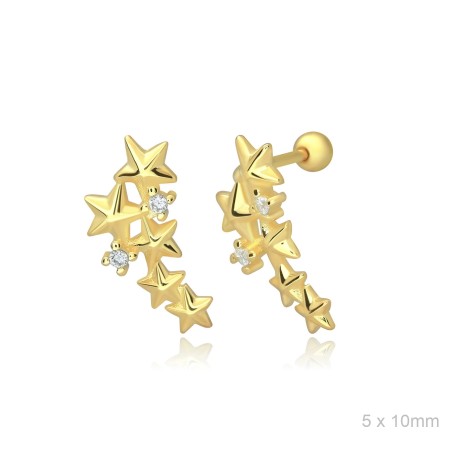 Pendientes Piercing Dorado Estrellas Lisas + Circ