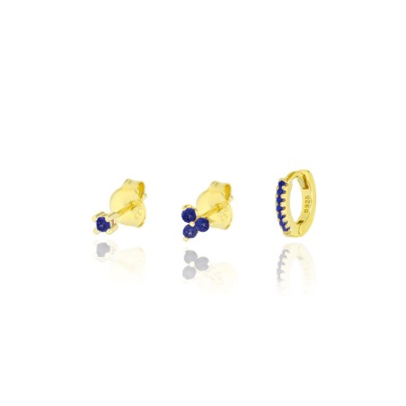 Pendientes Dorados Pack 3 Circ Azul