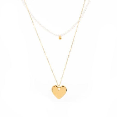 Gargantilla Doble Corazón Liso Perlas ACERO