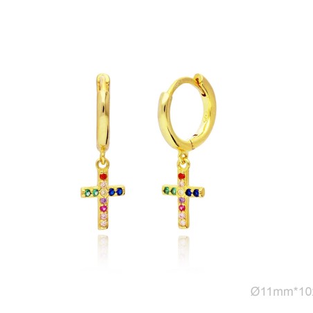 Pendientes Dorado Aro Cruz Circ Color