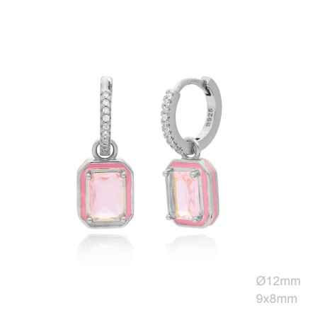 Pendientes Aro Circ Rectángulo Rosa