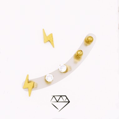 Pendientes Pack 3 Pares Rayo Circ Bola ACERO