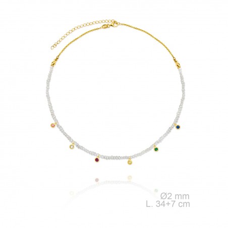 Gargantilla MiniPerlas Circulos colores Dorada