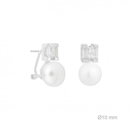 Pendientes omega perla y circonita