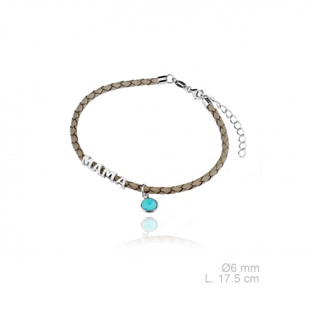 Pulsera de Plata con Cuero Mamá