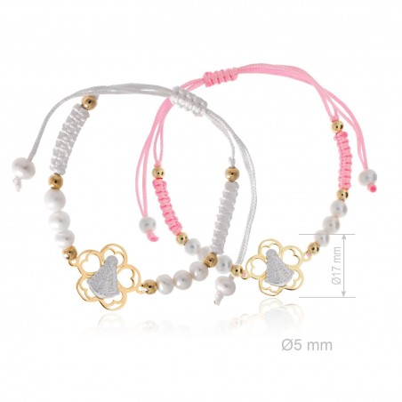 Pulsera Comunión Macramé y perlas bicolor