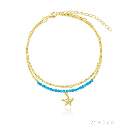 Tobillera de Plata de Ley en dorado con piedras de color y zirconitas